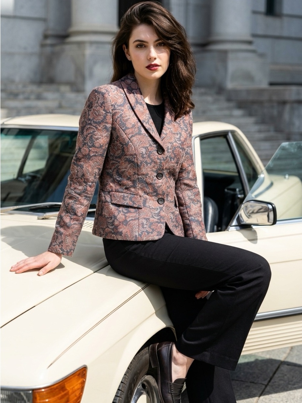 Jones New York  Blazer Jacket‎ Muted Mauve And Gray Floral Tapestry  8 Petite